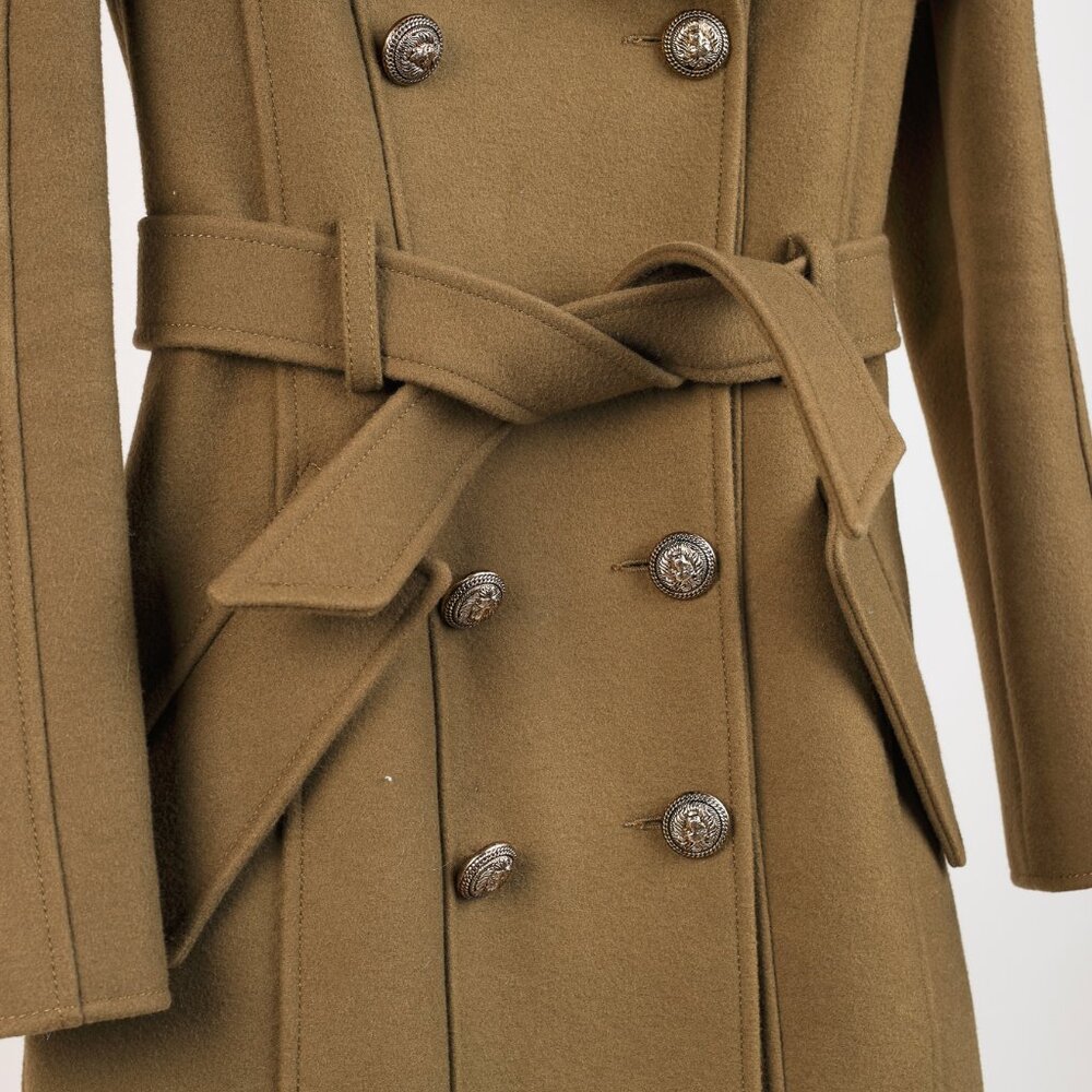 Balmain PF/14 Green Belted Double-Breasted Wool Trench Coat - Picture 8 of 14